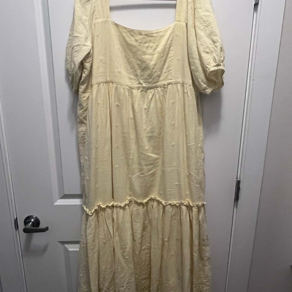 Butter yellow puff sleeve eyelet Dress